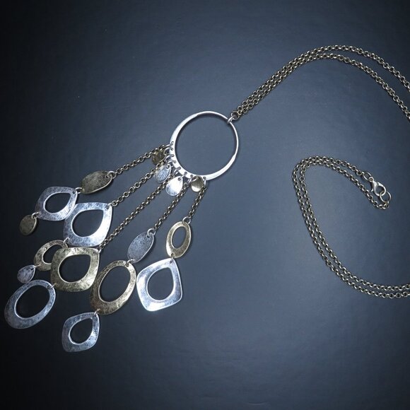 Silver and Gold Tone Statement Necklace - Picture 1 of 2